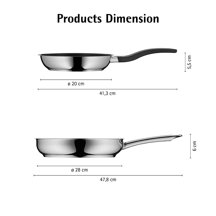 WMF Frying Pan Set 2pcs 20+28cm, Non-Stick Coating, TransTherm® Universal Base & Cromargan® Stainless Steel 0733726299
