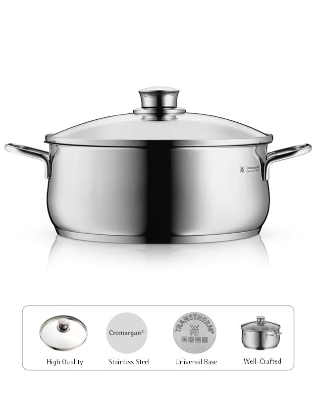 WMF Diadem Plus Low Casserole With Lid 24cm 4.5L 2.04KG,TransTherm® Universal Base,Cromargan® Stainless Steel 0730256040