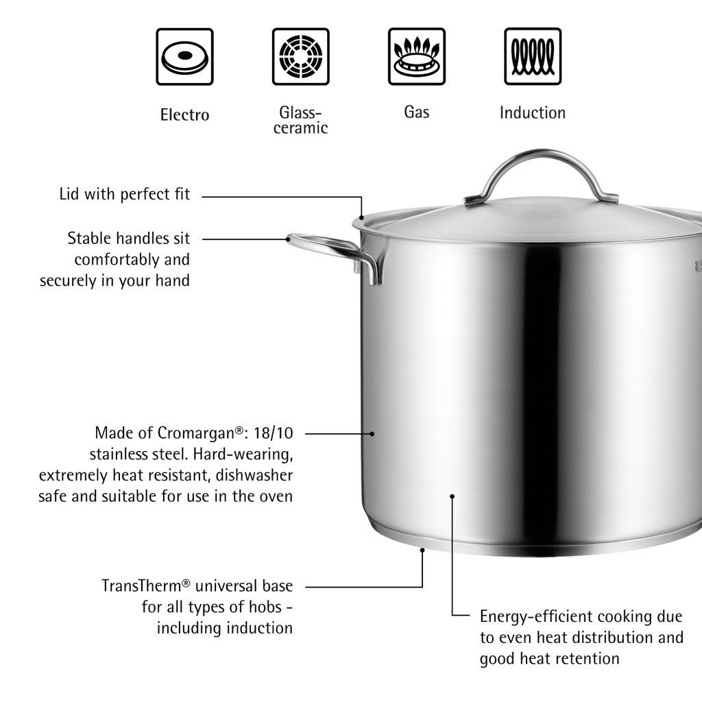 WMF Stockpot with Stainless Steel lid 28cm 14L 3.05KG Silver