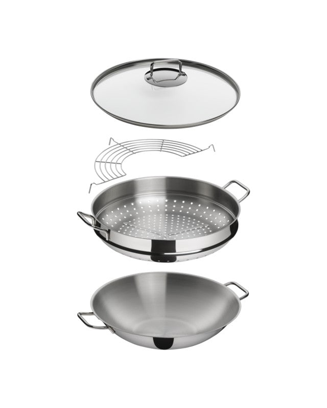 WMF Macao Wok Set 4-pieces with lid Silver 36cm 6.3L
