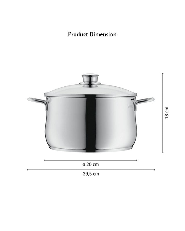 WMF Diadem Plus High casserole with lid 20cm 3.3L Stainless Steel