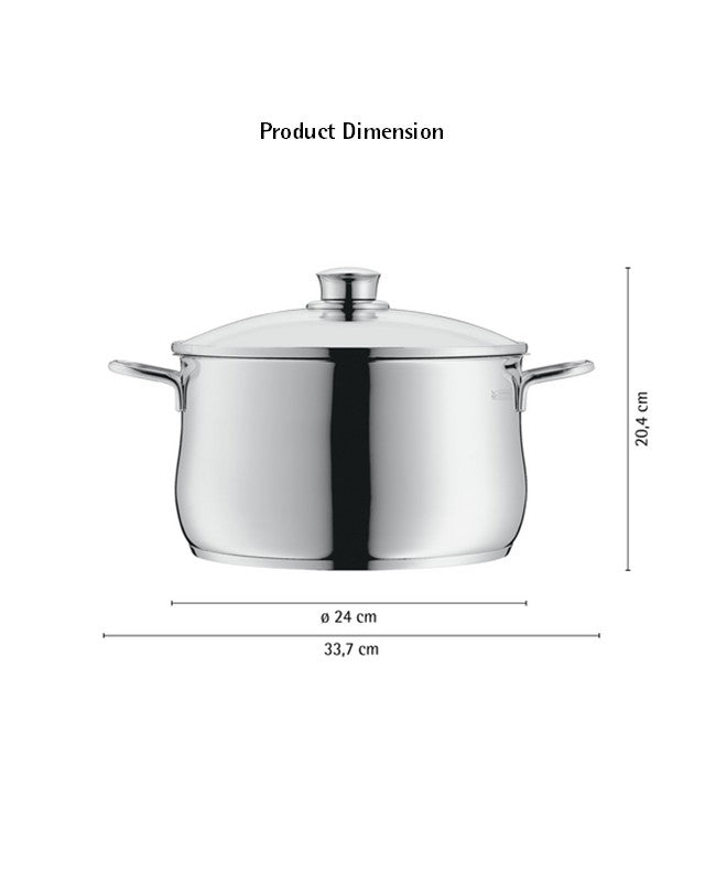 WMF Diadem Plus High Casserole With Lid 24cm 6.5L 2.47KG Cromargan