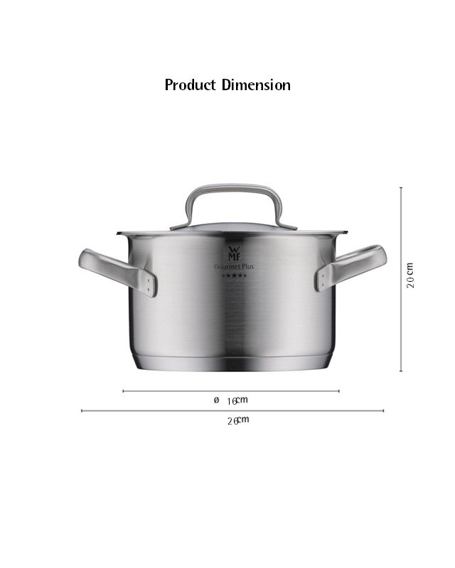 WMF Gourmet Plus High Casserole With Lid 16cm 2L 1.48KG