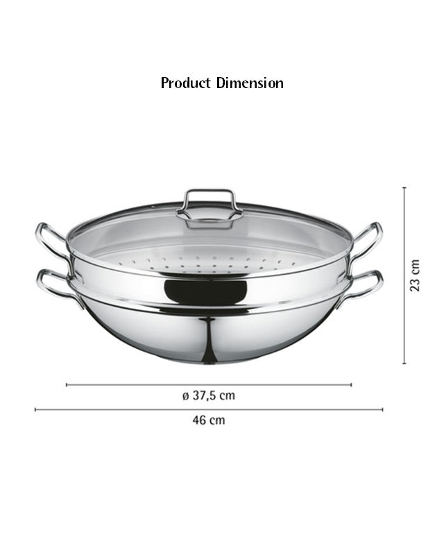WMF Macao Wok Set 4-pieces with lid Silver 36cm 6.3L