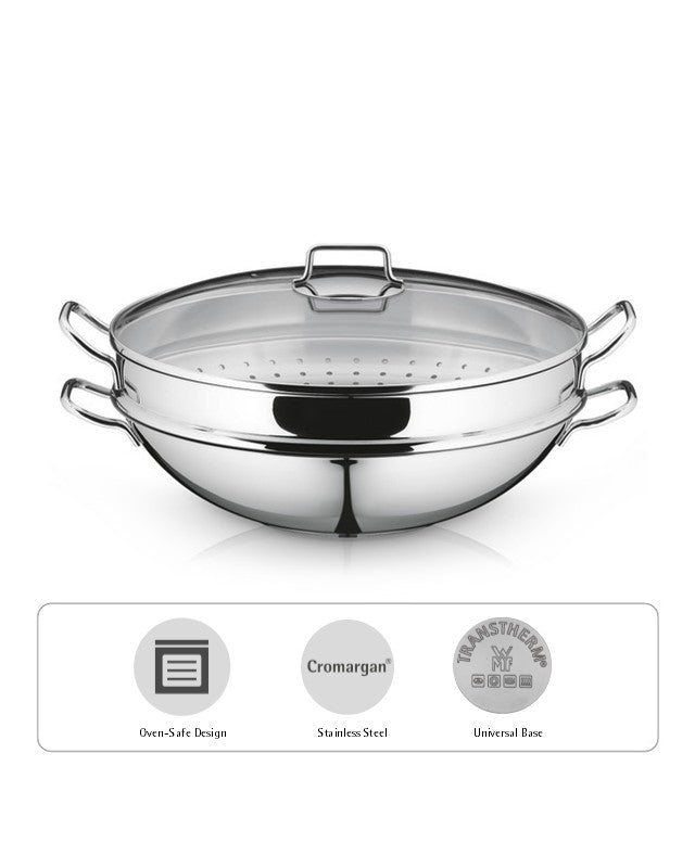 WMF Macao Wok Set 4-pieces with lid Silver 36cm 6.3L