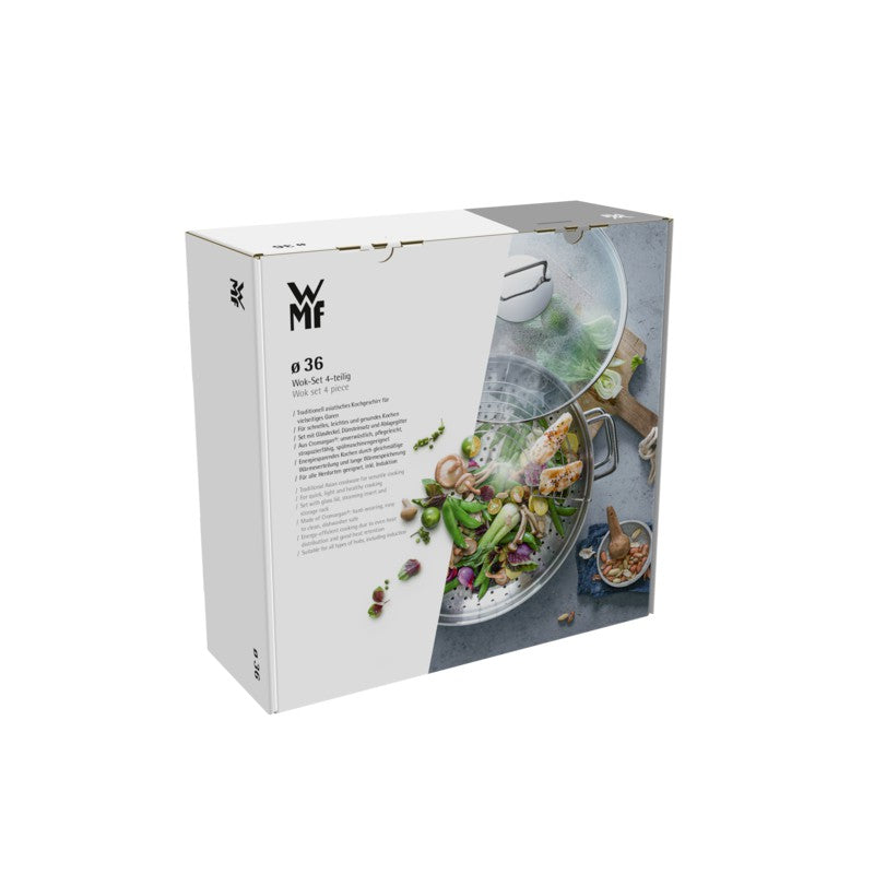 WMF Macao Wok Set 4-pieces with lid Silver 36cm 6.3L