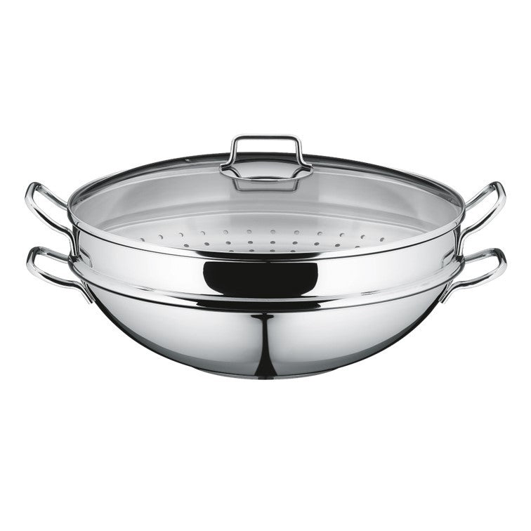 WMF Macao Wok Set 4-pieces with lid Silver 36cm 6.3L
