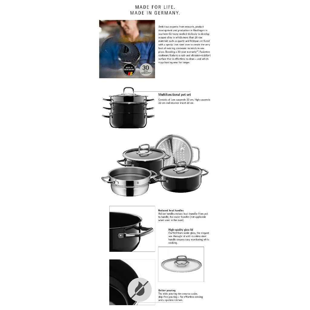 WMF Fusiontec Compact Black Pot Set 3-Pcs