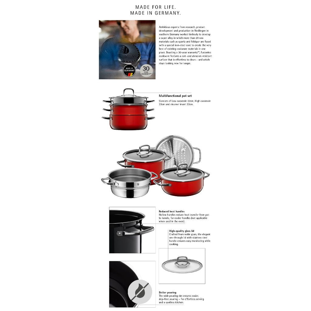 WMF Fusiontec Compact Red Pot Set 3-Pieces (29cm x 59cm x 26cm)