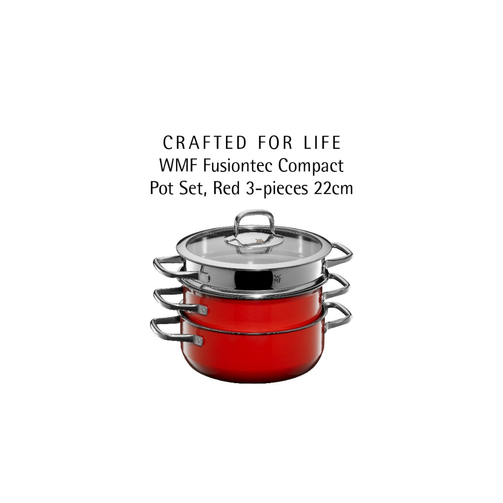 WMF Fusiontec Compact Red Pot Set 3-Pieces (29cm x 59cm x 26cm)
