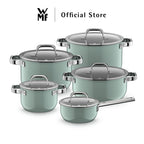 WMF Fusiontec Mineral Cookware, Eucalyptus Haze – High Casserole 16/20/24cm, Low Casserole 24cm, Saucepan 16cm